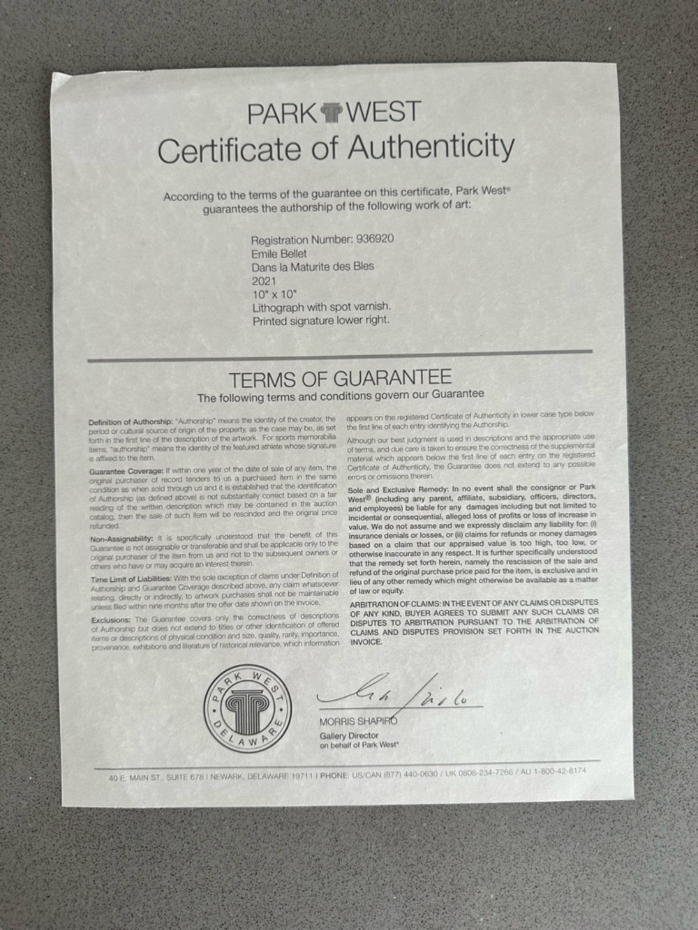 Park West Emilie Bellet "Dans la Maturite des Bles" 10x10 Lithograph print COA - Picture 5 of 14